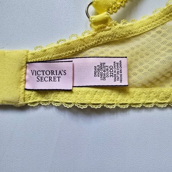 Victoria's Secret Dream Angels Push Up Bra Women's Size 32DD Yellow Floral Lace - Picture 8 of 10
